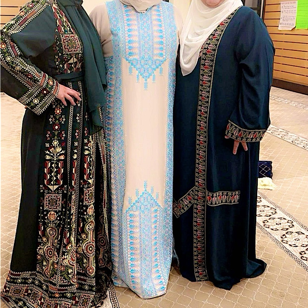 Palestinian Thobe Cream with Light Blue Embroidery